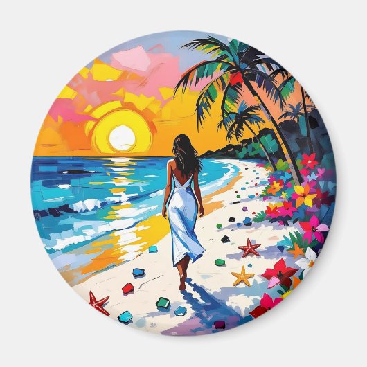 Woman on Beach Tropical Scene Magnet (Vorne)