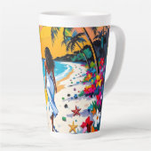 Woman on Beach Tropical Scene Milchtasse (Rechte Ecke)