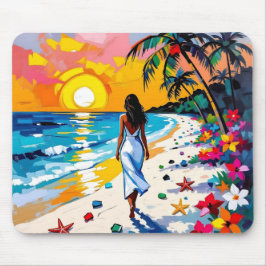 Woman on Beach Tropical Scene Mousepad