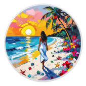 Woman on Beach Tropical Scene Personalized Keramikknauf (Vorderseite)