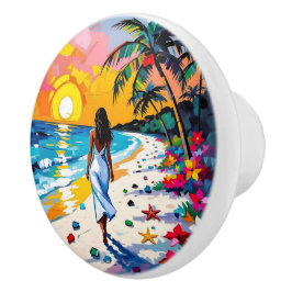 Woman on Beach Tropical Scene Personalized Keramikknauf
