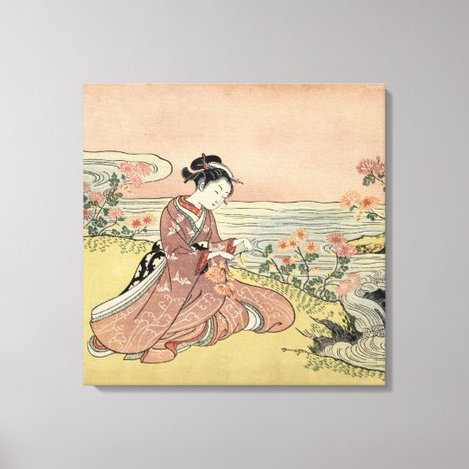 Woman picking chrysanthemums leinwanddruck (Vorderseite)