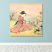 Woman picking chrysanthemums leinwanddruck (Insitu (Holzboden))