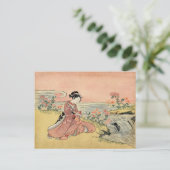 Woman picking chrysanthemums postkarte (Stehend Vorderseite)