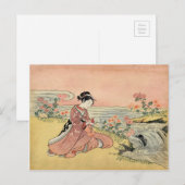 Woman picking chrysanthemums postkarte (Vorne/Hinten)