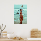 Woman Posing On A Beach In Red Bikini Poster (Küche)