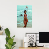 Woman Posing On A Beach In Red Bikini Poster (Heimbüro)