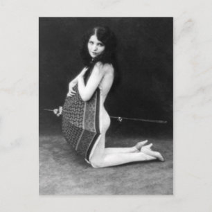 Woman posing with an umbrella - vintage postkarte