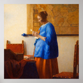 Woman reading a letter by Johannes Vermeer Poster