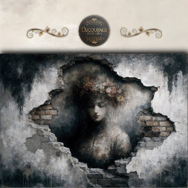 Woman Revealed in Crumbling Wall Decoupage Seidenpapier