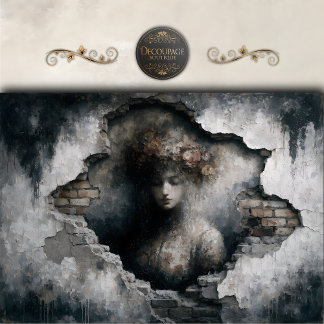Woman Revealed in Crumbling Wall Decoupage Seidenpapier