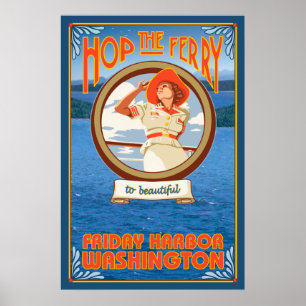 Woman Riding Ferry - Freitag Hafen, Washington Poster