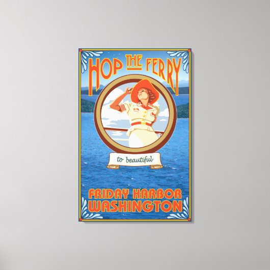 Woman Riding Ferry - Freitagshafen, Washington Leinwanddruck (Vorderseite)