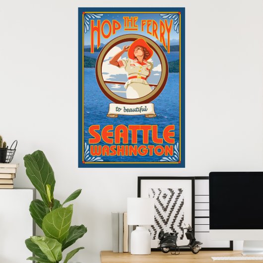 Woman Riding Ferry - Seattle, Washington Poster (Heimbüro)