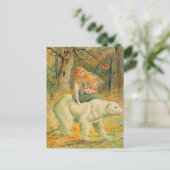 Woman Riding on Bear vintage illustration Postkarte (Stehend Vorderseite)