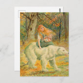 Woman Riding on Bear vintage illustration Postkarte (Vorne/Hinten)
