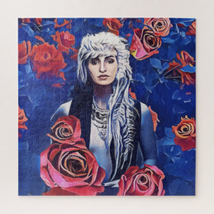 Woman Rote Rosen Abstrakte Kunst Puzzle