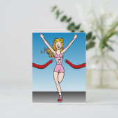 Woman Runner Sieger Race Cartoon Postkarte (Stehend Vorderseite)