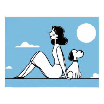 Woman sits with dog under moon