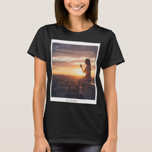 Woman Sitting At Sunset Talking With God T-Shirt (Vorderseite)
