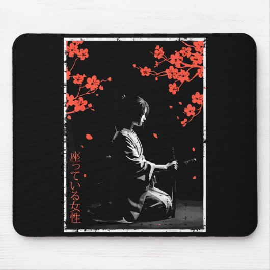 Woman Sitting Cherry Blossoms Japanese Art Women M Mousepad (Vorne)