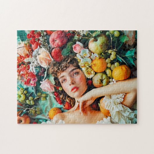 Woman surrounded by fruits and blossoms puzzle (Horizontal)