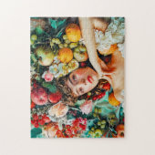 Woman surrounded by fruits and blossoms puzzle (Vertikal)