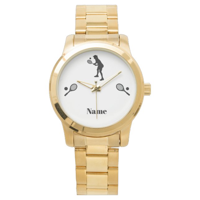 Woman Tennis Player Silhouette Watch Armbanduhr (Vorderseite)