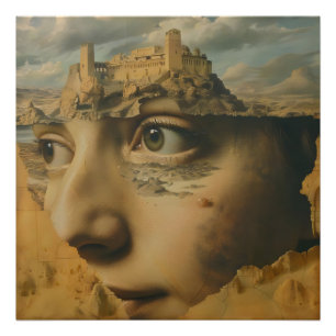 Woman und Schlosssurrealismus Fotodruck