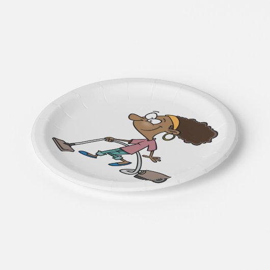 Woman Vaccuming Pappteller (Schrägansicht)