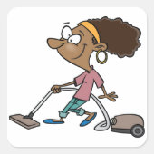 Woman Vaccuming Quadratischer Aufkleber (Vorderseite)