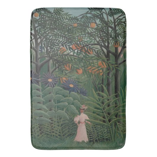 Woman Walking in an Exotic Forest, Henri Rousseau Badematte (Vorderseite Vertikal)