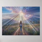 Woman Walking Toward Glowing Cross – Faith Journey Poster (Vorne)