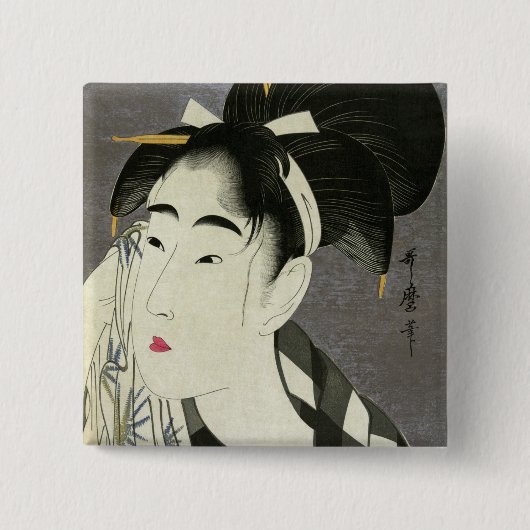 Woman Wiping Sweat Utamaro Fine japan Art Button (Vorderseite)