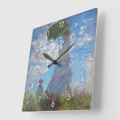 Woman with a Parasol, Monet Quadratische Wanduhr (Winkel)