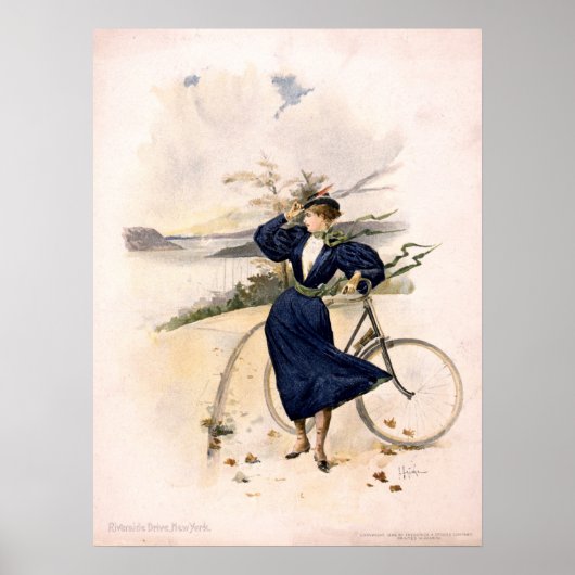 Woman With Bicycle at Riverside Drive, New York Poster (Vorne)