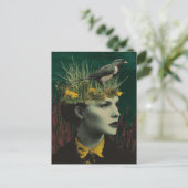Woman With Bird on Her Head Mixed Media Collage Postkarte (Stehend Vorderseite)