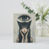 Woman With Cat Ears Surreal Eye Postkarte (Stehend Vorderseite)