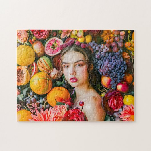 Woman with citrus fruits and flower garland puzzle (Horizontal)