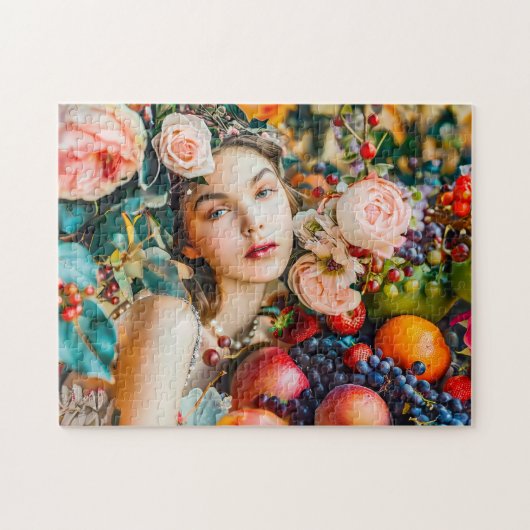 Woman with fruit and floral rose decor puzzle (Horizontal)