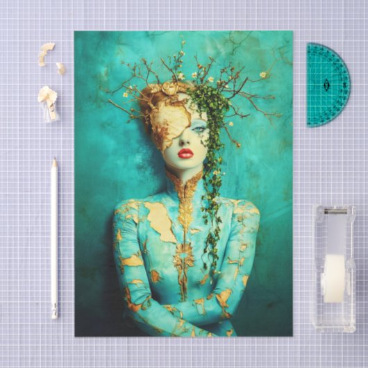 Woman with Gold Mask and Ivy Crown EN1L Decoupage Seidenpapier (Handwerk)