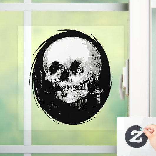 Woman With Halloween Cranium Reflection In Mirror Fensteraufkleber (Zuhause)