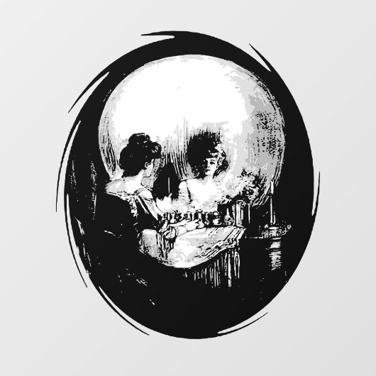 Woman With Halloween Cranium Reflection In Mirror Fensteraufkleber (Blatt)