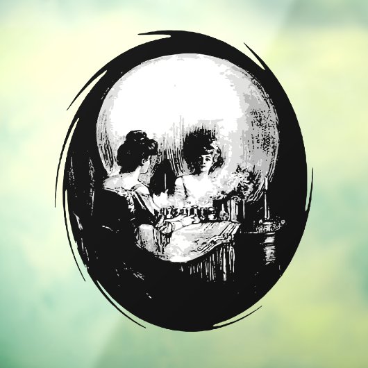 Woman With Halloween Cranium Reflection In Mirror Fensteraufkleber (Blatt 3)