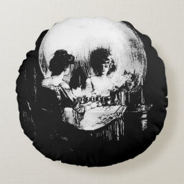 Woman with Halloween Skull Reflection In Mirror Rundes Kissen