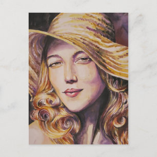 Woman with hat postkarte