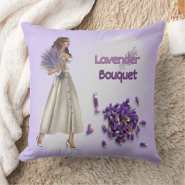 Woman with Lavender Bouquet Throw Pillow Kissen