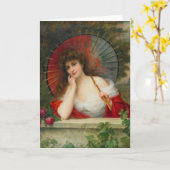 Woman With Parasol Greeting Card Karte (Gelbe Blume)