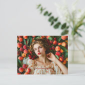 Woman with peaches and cherries postkarte (Stehend Vorderseite)