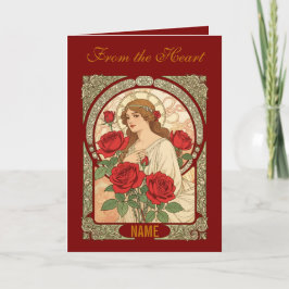 Woman With Roses Romantic Illustration Karte